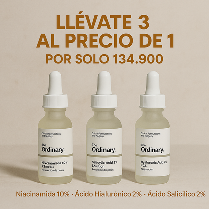 Trío Poderoso THE ORDINARY: Niacinamida + Ácido Hialurónico + Salicílico