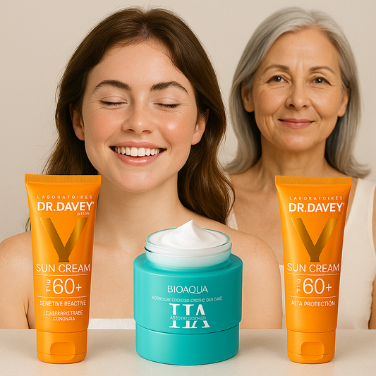 Protección UV e Hidratación:2 Bloqueadores + Hidratante Antiarrugas